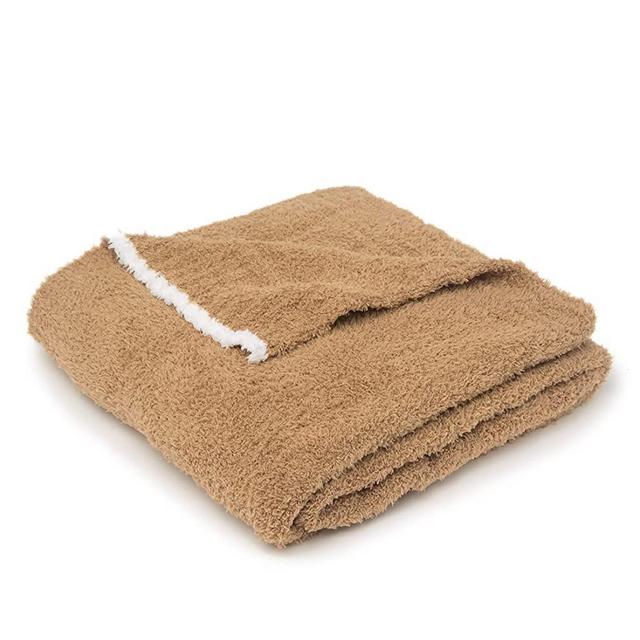 Barefoot Dreams CozyChic Rib Trim Throw - 60" x 45" (Camel / White)