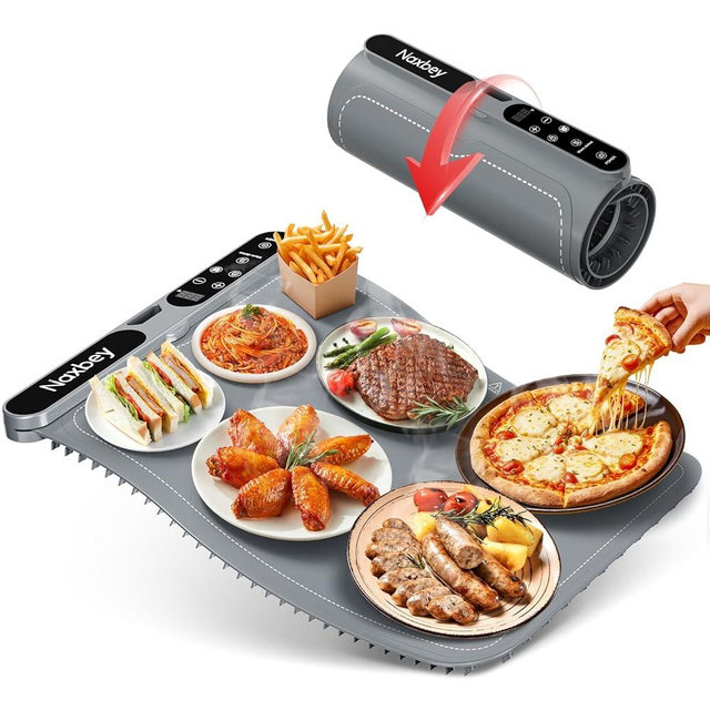 NAXBEY Warming Mat for Food, Heating Mat for Food, 23.6"x15" Foldable Food Warming Mats for Countertops, Buffet Party, Sourdough Warmer, Tortilla Warmer, 7-Level Temp 8-Hour Timer Quick heating button