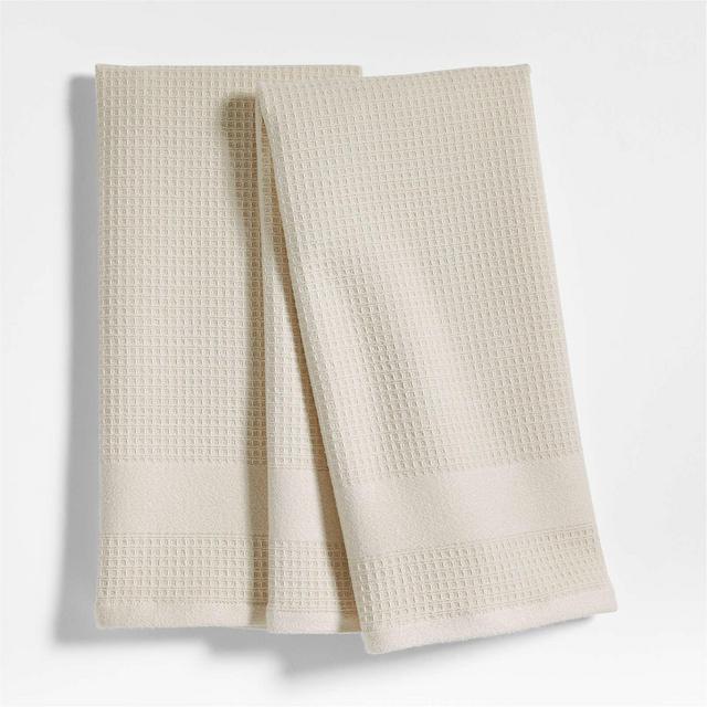 Waffle-Terry Alabaster Beige Organic Cotton Dish Towels, Set of 2