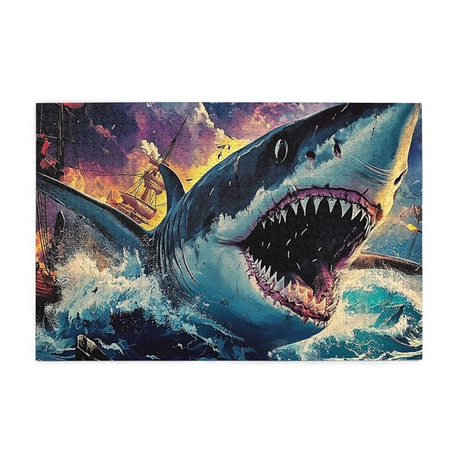 CDSASHCA Sharks of Great White 1000 Piece Adult Wooden Jigsaw Puzzle - Fierce Sharks Attack,Ocean Predator Art,an Ideal Choice for Exercising brainpower and Hands-on Ability，Gifts for Family