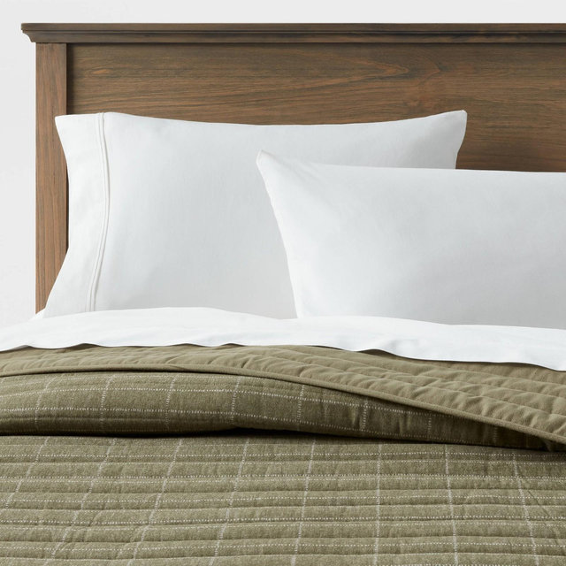 King Flannel Windowpane Quilt Dark Green - Threshold™: Cotton Backing, Midweight, Machine Washable, OEKO-TEX Certified