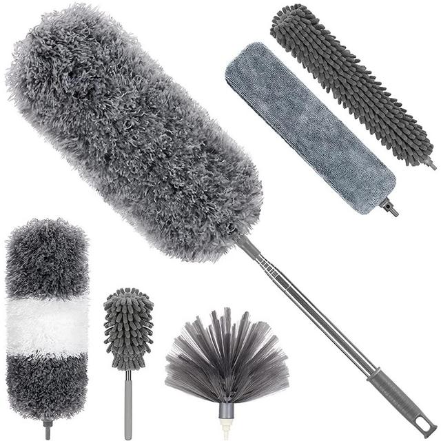 DELUX Microfiber Feather Duster,7 PCS Reusable Bendable Cobweb Duster with 100 inches Extra Long Extension Pole,Washable Dusters for Cleaning Ceiling Fan, High Ceiling, Blinds, Furniture & Cars