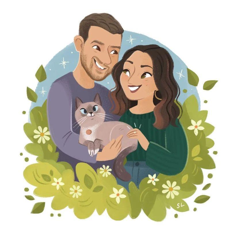2022, Family portrait with Olive, drawn by artist Saoirse Lou.