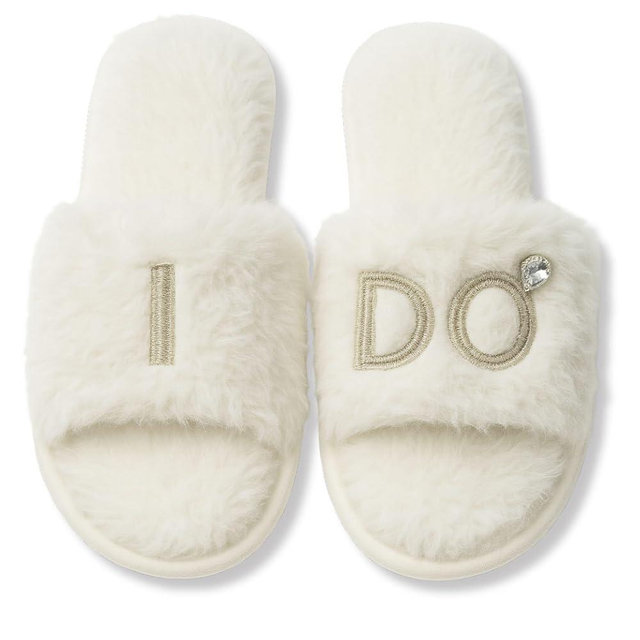 Funky Junque Bridal Slippers – White I Do Rhinestone Slides Bride Getting Ready Outfit, Engagement & Bachelorette Gifts
