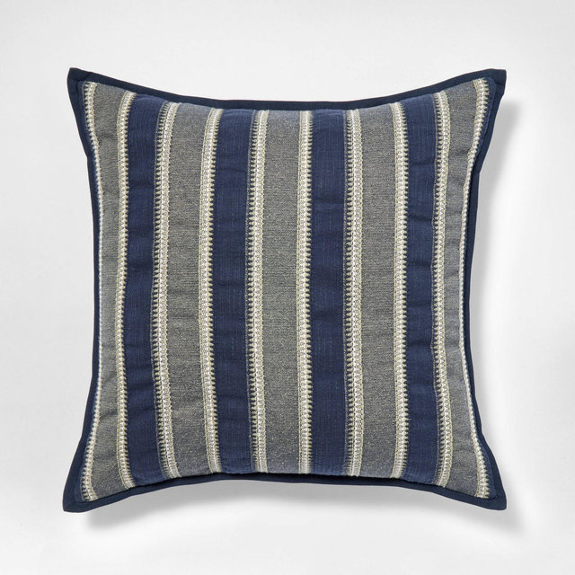 20"X20" Vertical Stripe Pillow Navy Green and Cream -Threshold™ designed with Studio McGee
