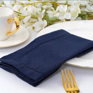 Blue Needles Navy Blue Hemstitch Linen Napkins Set of 12-100% Cotton Cloth Dinner Napkins 18x18 inches, Soft, Reusable, Absorbent, Washable Ideal for Wedding Events, Parties & Everyday Use