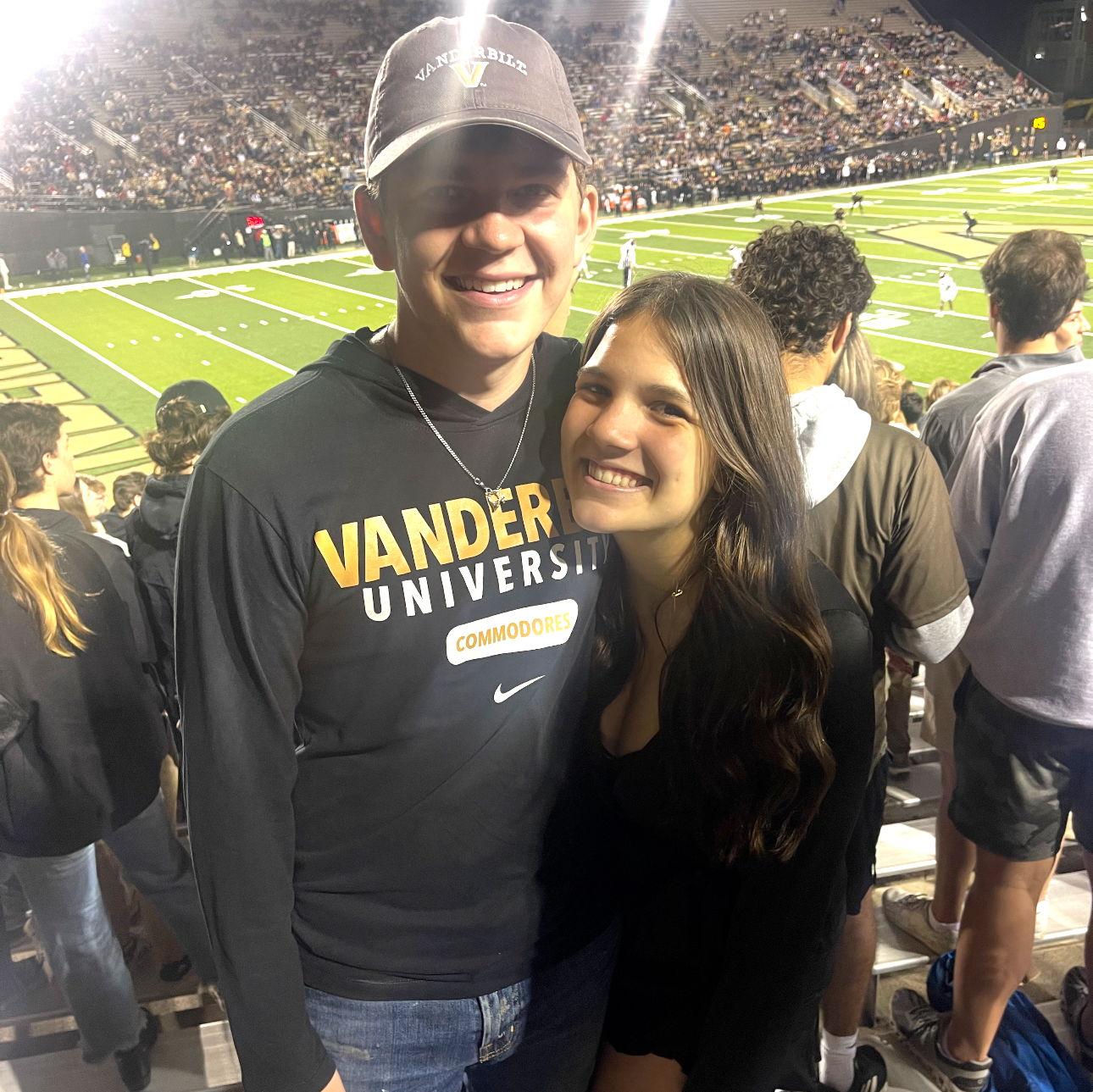 This photo was taken at the couple's first Vandy football game during their freshman year. It marked the beginning of their long distance journey, and the first time Charles visited Ella in Nashville.