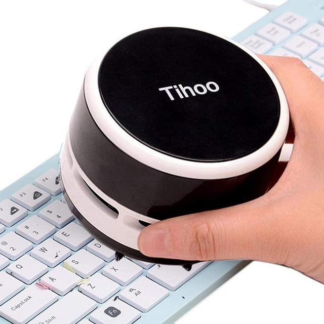 Tihoo Keyboard Vacuum Cleaner Office Desktop Eraser Shaving Dinner Table Counter Vacuum Crumb Collector for Mom/Student/Women Black