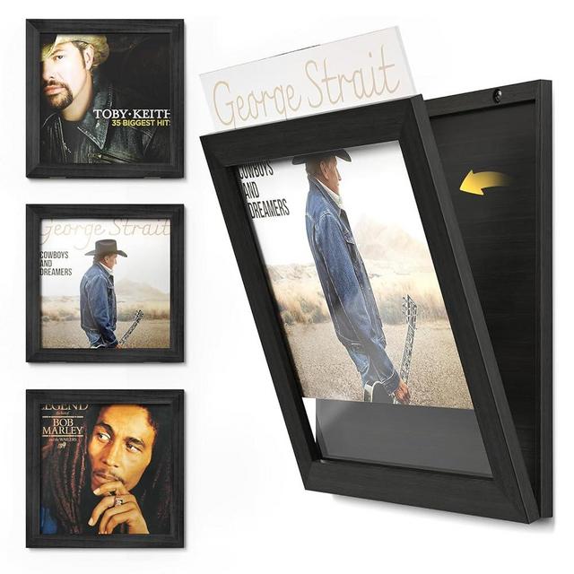 Emfogo Vinyl Record Frame Wall Front Opening, 3-Pack Album Frames for Vinyl Records Display, Vinyl Frame for 12x12 Inch LP Vinyl Record Cover Display (3 Pack/Black)