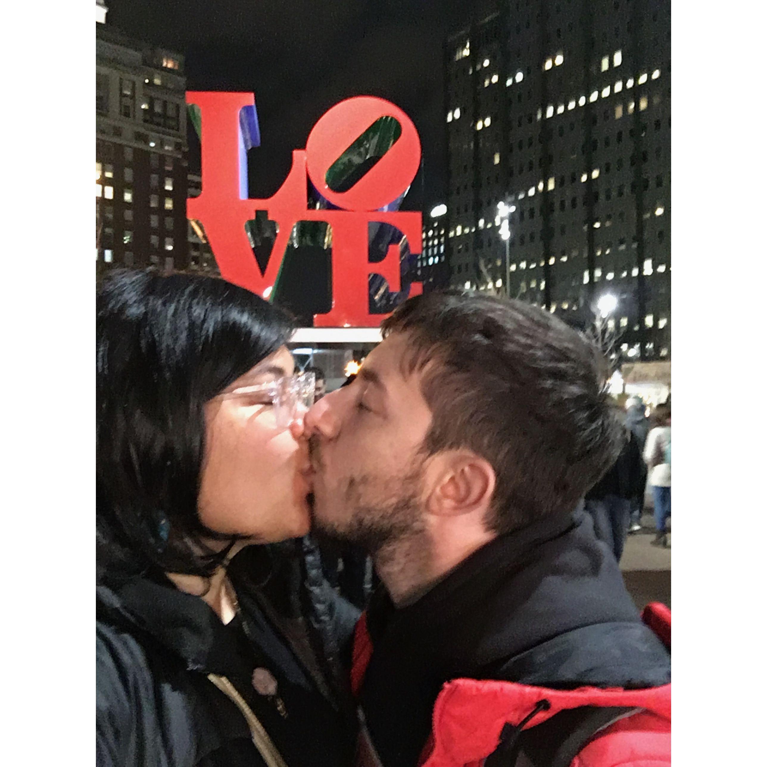 Cheesy kissy PDA in Philly. Hehe.