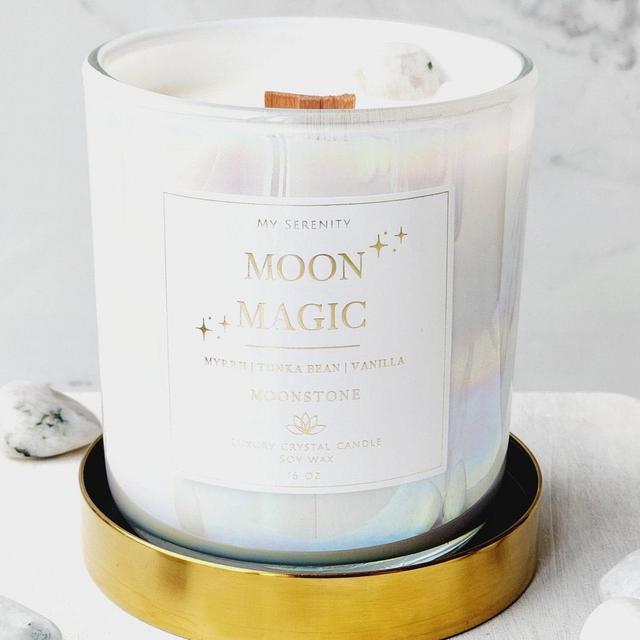 Crystal Candles, Moonstone, Rose Quartz, Citrine, Smokey Quartz, Amethyst, Luxury Scented Intention Candle, Gifts, 100% Soy Wax |