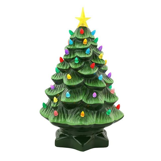 Mr. Christmas Nostalgic Ceramic Christmas Tree with LED Lights Indoor Decoration, 14 Inches, Green