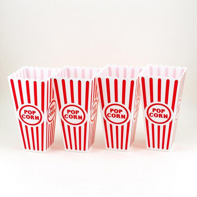 Adorox (Set of 4) Movie Theater Style Popcorn Containers Set (Reusable plastic)