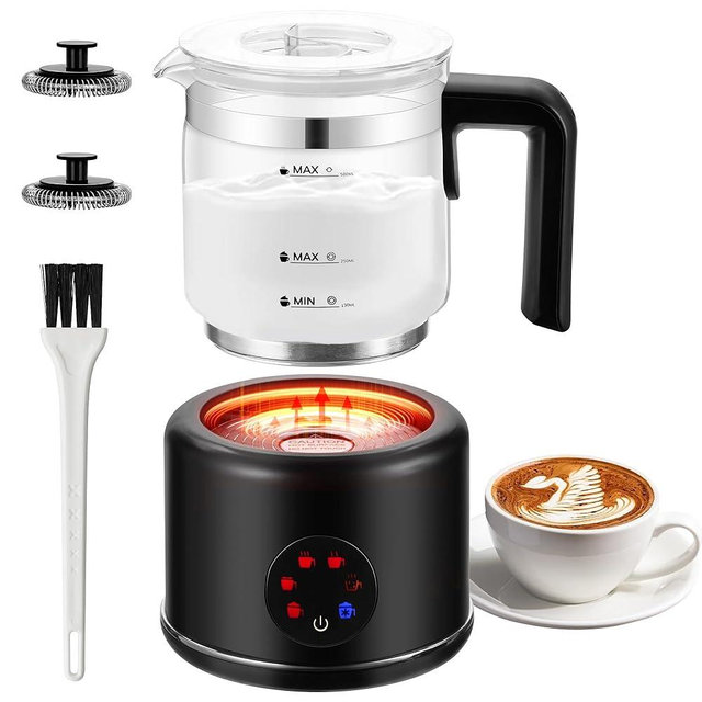 JXXM Electric Milk Frother, 6 in 1 Milk Steamer,17oz Automatic Warm and Cold Foam Maker for Coffee,Latte, Cappuccino, Macchiato, Hot Chocolate (Black)