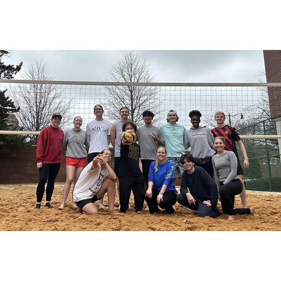 Playing beach volleyball!