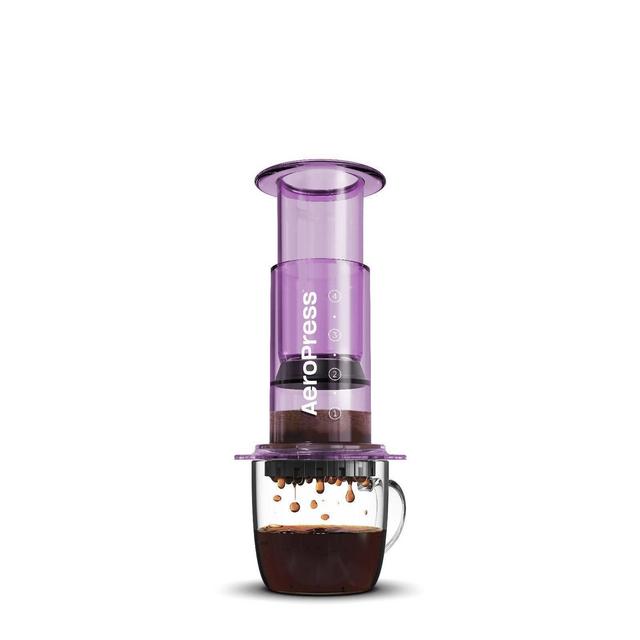 AeroPress Clear Purple Single-Serve Coffee Press: Manual Pour Over, Brews Iced Coffee, Uses Paper Filters, 8 oz Capacity