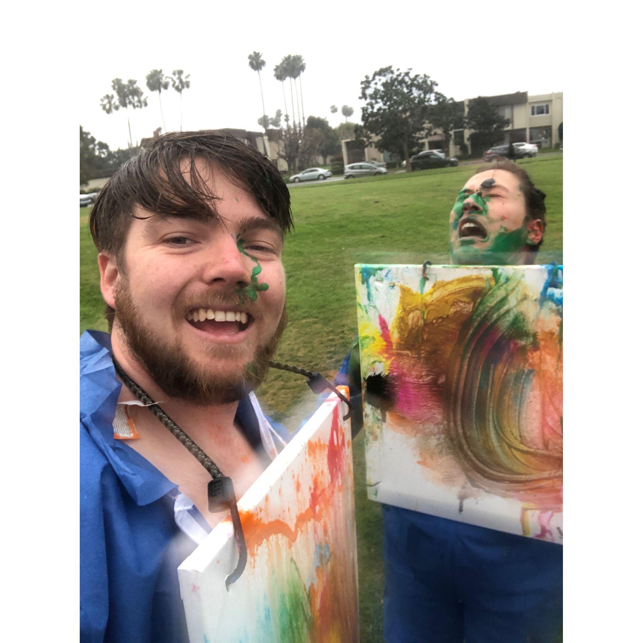 Date night where we got in paint suits and attached canvas's to eachother!