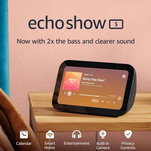 All-new Echo Show 5 (3rd Gen, 2023 release) | Smart display with 2x the bass and clearer sound | Charcoal