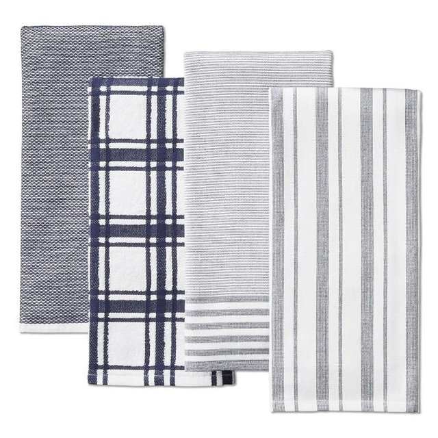 Williams Sonoma Multi-Pack Absorbent Towels, Set of 4 & Dishcloths Bundle, Set of 4, Navy Blue