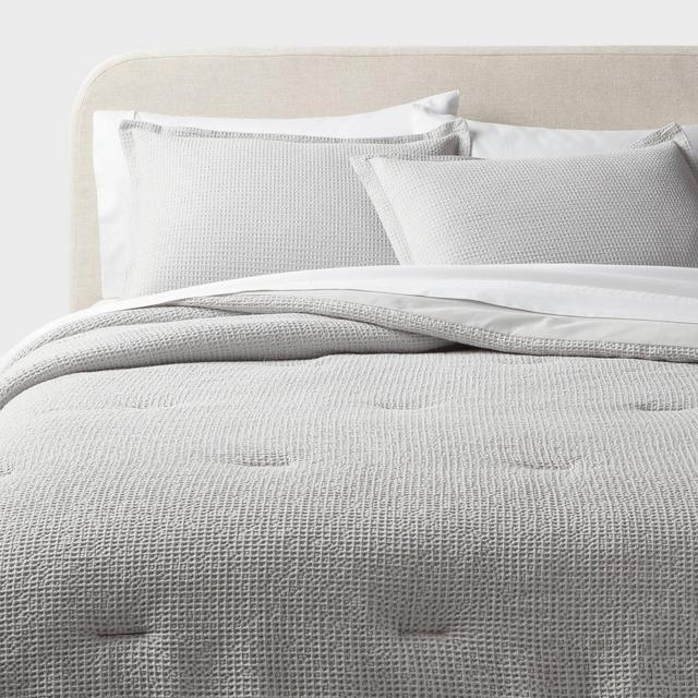 King Trad Washed Waffle Weave Comforter and Sham Set Comfort Light Gray - Threshold™