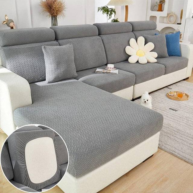 Disayu Sofa Covers Couch Covers for Sofa Pet Friendly Couch Cushion Covers Universal Sofa Covers Washable Stretch Slipcovers for Sectional Sofa (Texture Gray, 3 Seats + Chaise Cover)