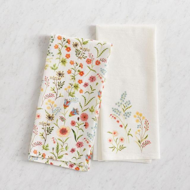 Spring Garden Tea Towels, Set of 2 - White/Multi