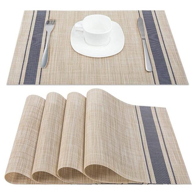 Artand Placemats, Heat-Resistant Placemats Stain Resistant Anti-Skid Washable PVC Table Mats Woven Vinyl Placemats, Set of 6 (Blue)