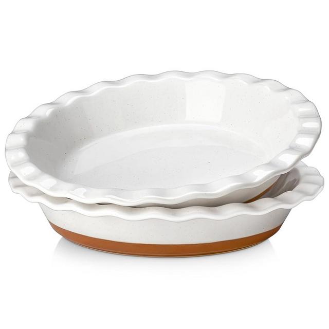 MALACASA Ceramic Pie Pan Set of 2-9 Inch Quiche Baking Dish Deep Pie Dish, Nonstick Pie Plate for Apple Pie,Pot Pie and Tart, Series TARA