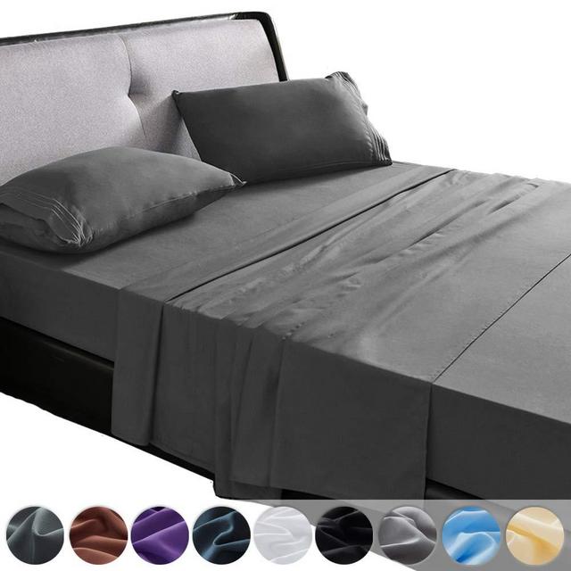 SAKIAO Queen Size Bed Sheets Set - Brushed Microfiber 1800 Thread Count Percale - 16&quot; Deep Pocket Wrinkle Free & Fade Resistant - 4 Piece (Dark Grey,Queen)
