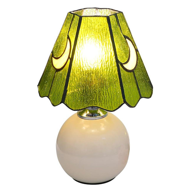 KIPHEPI Mushroom Lamp Stained Glass Lamp Moon lamp Bedside Table Lamp Night Lamps Tiffany lamp Cute Small Nightstand Desk lamp for Home Decor Study Living Bedroom Gift, Included E26 Bulb (W-1063)