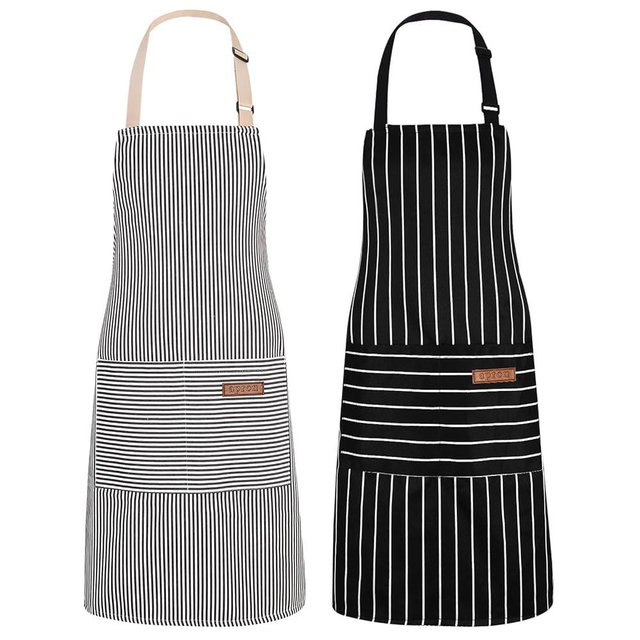ZAIORD 2Pack Adjustable Kitchen Apron for Women Men with 2 Pockets，Cotton-Polyester Blend Bib Aprons for Cooking,Baking