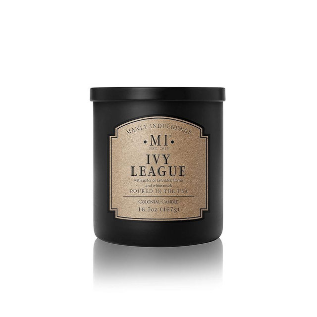Manly Indulgence Ivy League Scented Jar Candle, Cotton Wick, Premium Soy Blend White Wax, 60 hr Burn, Matte Black Jar Candle for Home and Men, 16.5 oz - USA Poured