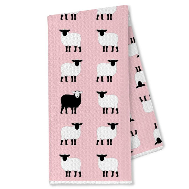 OTOUO Pink Sheep Kitchen Towels for Women Girls, Farmhouse Animal Hand Dish Towel for Home Decor, 16x24 Inches