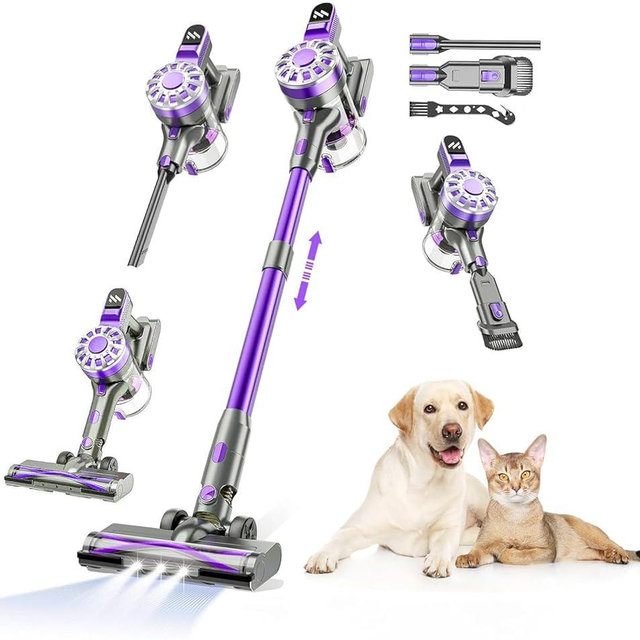 WLOTPO Cordless Vacuum Cleaner for Home,Lightweight Stick Vacuum Cordless Rechargeable with Power Suction, Up to 35 Mins Runtime, Hardwood Floor Vacuum for Pet Hair,Carpets,Tile(Deep Purple)