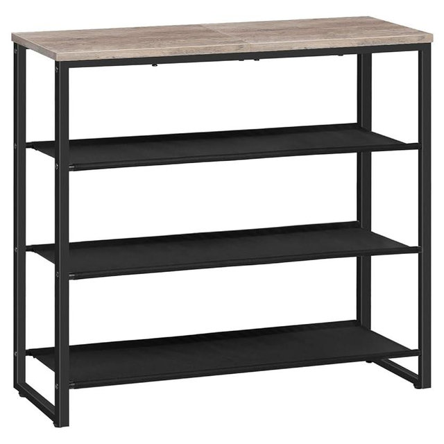 HOOBRO Shoe Rack, 4 Tier Shoe Storage Organizer with 3 Oxford Fabric Shelves and Top Panel, Holds 12-16 Pairs of Shoes for Entryway and Closet, Industrial, Greige BG47XJ01G1