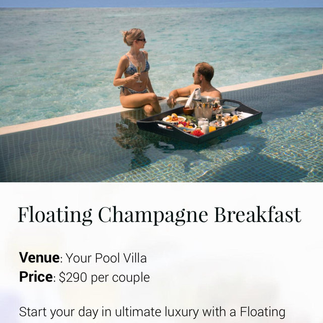 Floating champagne breakfast on honeymoon