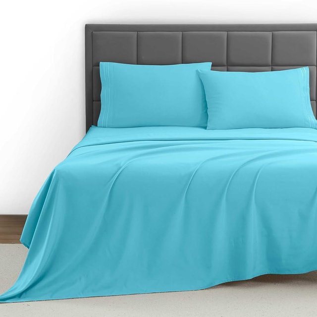 Clara Clark Bed Sheets, Premier 1800 Series 4 Piece Bed Sheet Set, Deep Pocket, Wrinkle, Fade, Stain Resistant, Luxury Soft Bedding Sheets & Pillowcases, King, Beach Blue