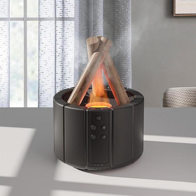 YALEDI Campfire Flame Diffuser, Aromatherapy Essential Oil Diffuser, 280ml Wood Diffuser with Remote Control, Cool Mist Ultrasonic Humidifier for Bedroom,Office, Auto Shut-Off, Night Light (Black)