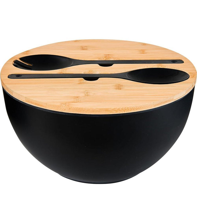 GEHE 12" Salad Bowls, Bamboo Fiber Salad Bowl with Lid, 7.7Qt Extra Large Mixing Bowls with Servers for Kitchen, Salad Serving Bowl Set with Utensils for Salad, Pasta, Fruits, Vegetables and Dessert