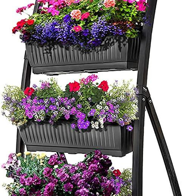 6-Ft Raised Garden Bed - Vertical Garden Freestanding Elevated Planter with 4 Container Boxes - Good for Patio or Balcony Indoor and Outdoor - Cascading Water Drainage (1-Pack/Granite Grey)