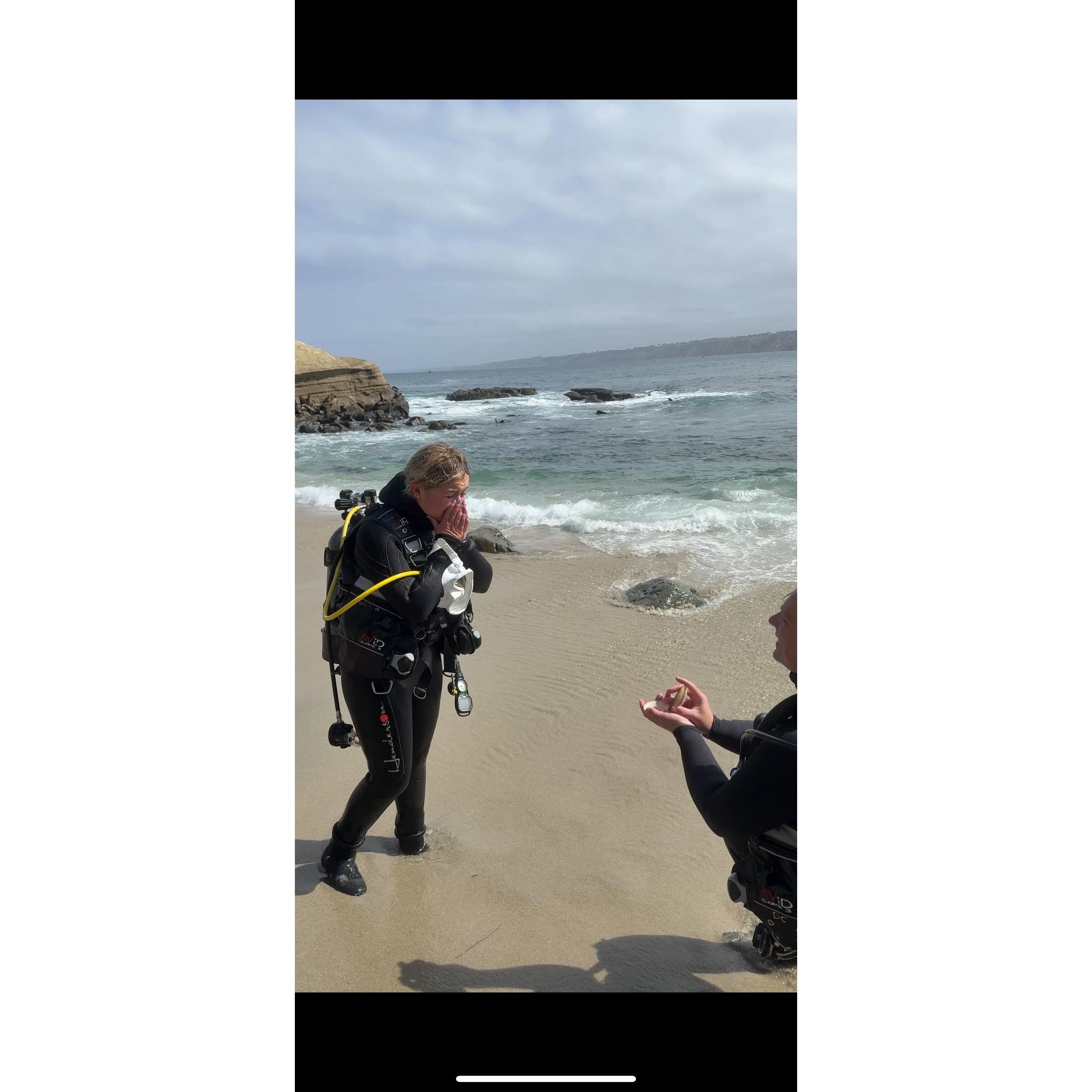 Was I ugly crying? Yes. 
La Jolla Cove, CA 
Proposal after Scuba diving...
Beat THAT!
Special thanks to Kaylee Deal for being there for me and capturing these moments .. we love you so much