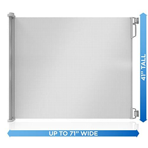 Perma Indoor/Outdoor Retractable Baby Gate 41" Tall, Extends to 71" Wide, Gray