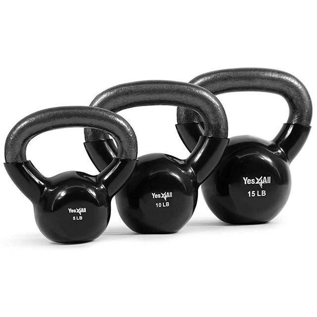 Yes4All Vinyl Coated Kettlebell Set of Weights - Strength Training Kettlebell Sets 25, 30, 35, 45, 60, 70, 105 lbs