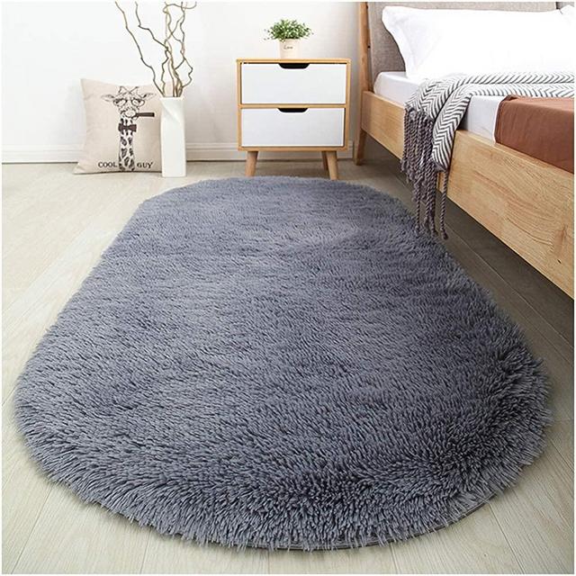 Softlife Fluffy Area Rugs for Bedroom 2.6' x 5.3' Oval Shaggy Floor Carpet Cute Rug for Girls Room Kids Room Living Room Home Decor, Grey