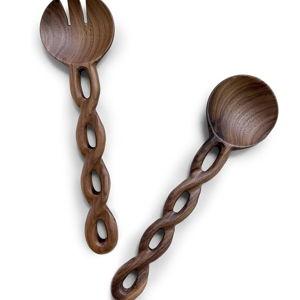 Salt & York Handcrafted Walnut Salad Tongs – Wooden Serving Utensils for Tossing & Serving Salad or Pasta – Natural Wood Kitchen Tools & Gift for Home Entertainers