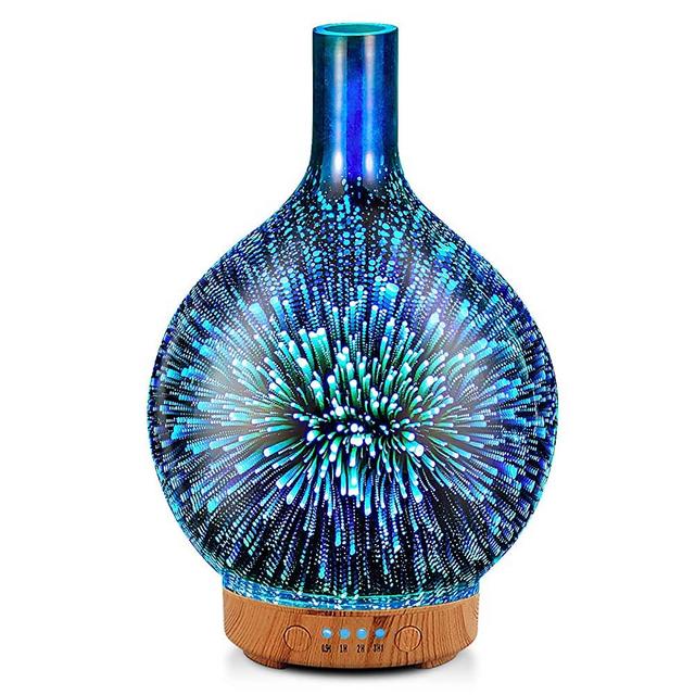 Essential Oil Diffuser 3D Glass Aromatherapy Ultrasonic Humidifier - 7 Color Changing LEDs, Waterless Auto-Off,Timer Setting, BPA Free