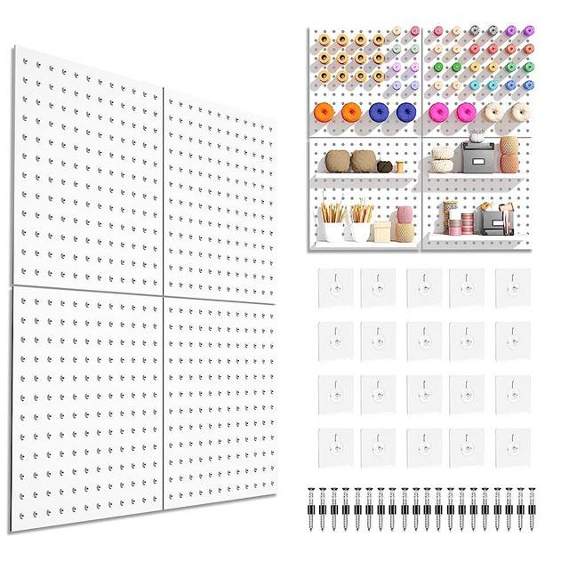 Pegboard,Peg Board,Pegboard Wall Organizer with self-Adhesive Hooks, No Drilling to Wall,Peg Boards for Walls,Easy Installation,Metal Pegboard for Craft Room Garage Kitchen Workshop
