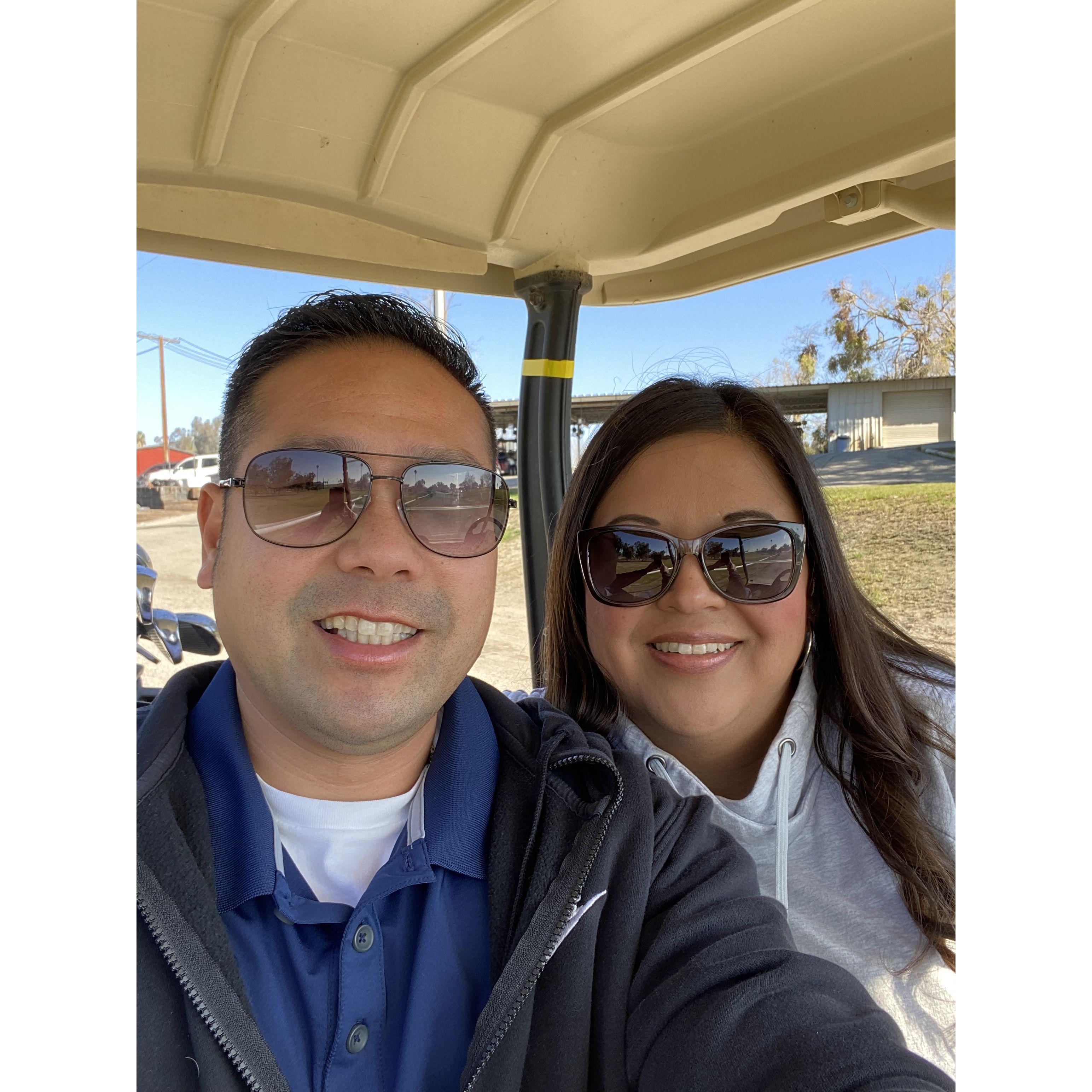 First time golfing together, I don't golf but I can drive a golf cart.