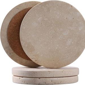 Travertine-Stone-Coasters Set of 4-Round -4" Diameter