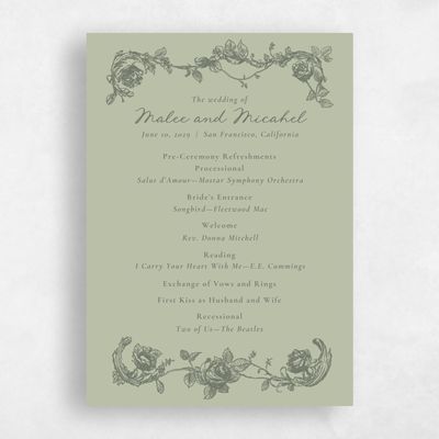 Olive Sage, Green Wedding Program - Spina